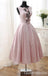 Gorgeous Light Pink A-line 3D Rose Lace up Back Midi Length Long Prom Dresses ,WGP1634