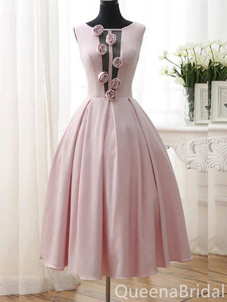 Gorgeous Light Pink A-line 3D Rose Lace up Back Midi Length Long Prom Dresses ,WGP1634