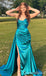 Stylish Blue Mermaid Strapless Side Slit Long Prom Dresses ,WGP1636