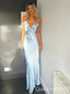 Blue Spaghetti Straps Sheath V Neck Party Dress Long Prom Dresses to Impress ,WGP1541