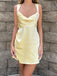 Elegant Yellow V Neck Spaghetti Straps Simple Cheap Short Homecoming Dresses, QB0474