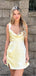 Elegant Yellow V Neck Spaghetti Straps Simple Cheap Short Homecoming Dresses, QB0474