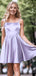 Elegant Spaghetti Straps Soft Satin Simple Cheap A-Line Short Homecoming Dresses, QB0502