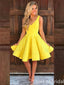 Elegant Yellow A-line V-neck Graduation Party Homecoming Dresses with Ruffles,QB0669