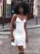 Elegant White Spaghetti Straps V Neck Ruffle Short Homecoming Dresses,QB0385