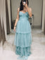 Sparkle Blue Spaghetti Straps A-line Fluffy Evening Gown Maxi Long Evening Party Prom Dresses,WGP1180