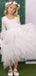 Cute White Lace Appliques Tulle Ruffle Long Sleeve A- Line Cheap Long Flower Girl Dresses, FGS0033