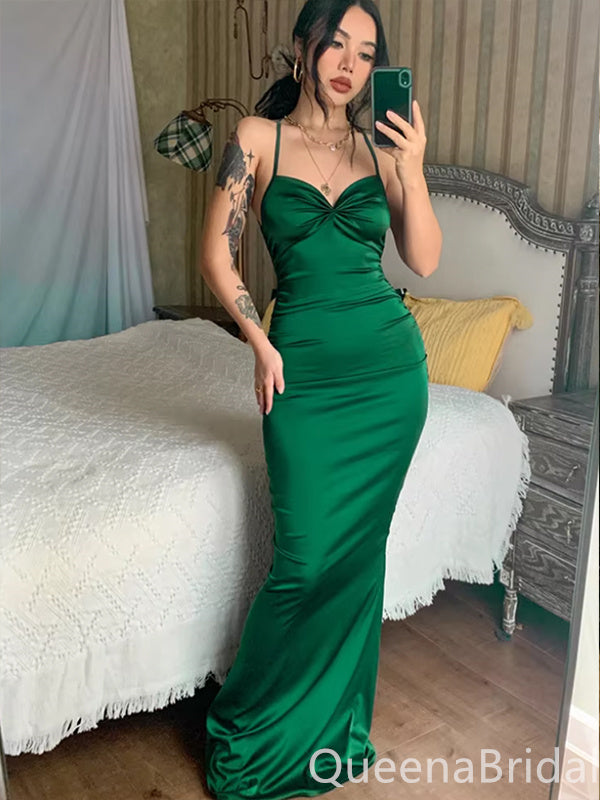 Emerald Green Mermaid Spaghetti Straps Lace Up Back Evening Gown Maxi Long Evening Party Prom Dresses ,WGP1013