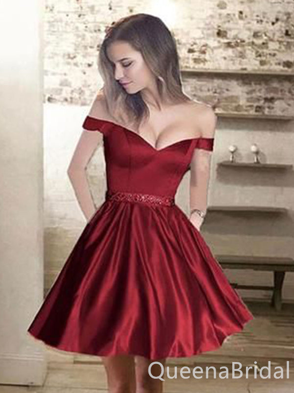 Sexy Off-the-shoulder Sweetheart A-line Short Homecoming Dresses with Pleats , QB0569