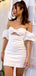 Elegant White Off Shoulder Sleeveless Satin Short Homecoming Dresses, QB0364