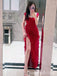 Sexy Red Spaghetti Straps Mermaid Ruffles Side Slit Long Evening Prom Dresses,WGP447