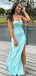 Sexy Blue Sheath Strapless Long Evening Gown Prom Dresses with Side Slit ,WGP574