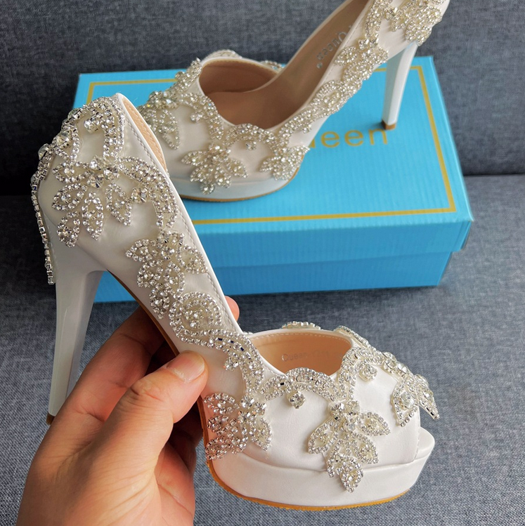 Women's Wedding Shoes Beaded High Heel Bridal Shoes,H40