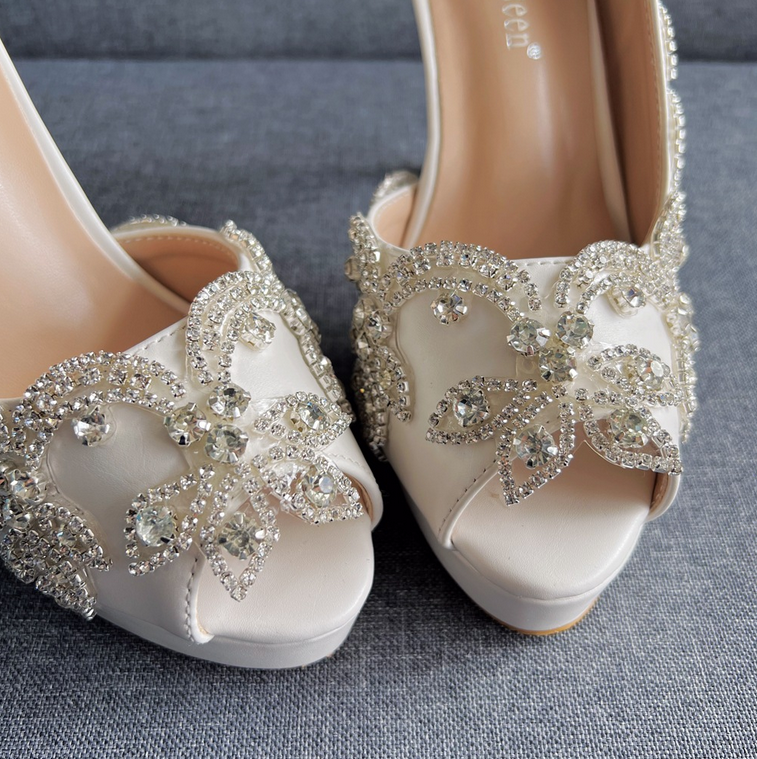 Women's Wedding Shoes Beaded High Heel Bridal Shoes,H40