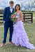 Elegant Strapless Lilac Lace Appliques Tiered A-line Long Prom Dresses ,WGP1637