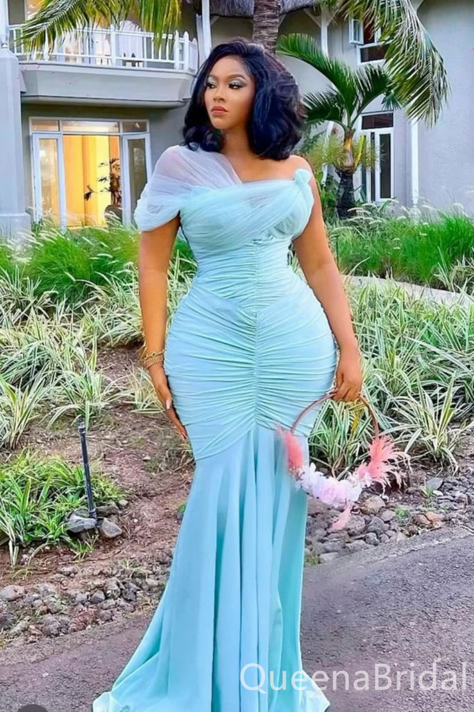 Gorgeous Blue One Shoulder Mermaid Long Prom Dresses ,WGP1639