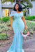 Gorgeous Blue One Shoulder Mermaid Long Prom Dresses ,WGP1639