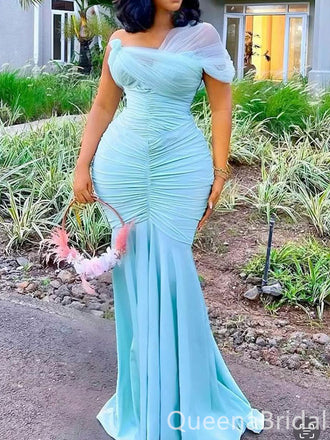 Gorgeous Blue One Shoulder Mermaid Long Prom Dresses ,WGP1639