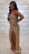 Stunning Gold Strapless Sweetheart Side Slit Mermaid Long Prom Dresses ,WGP1641