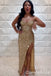 Stunning Gold Strapless Sweetheart Side Slit Mermaid Long Prom Dresses ,WGP1641