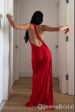 Stylish Red One Shoulder Mermaid Long Prom Dresses ,WGP1642
