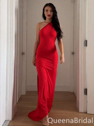 Stylish Red One Shoulder Mermaid Long Prom Dresses ,WGP1642
