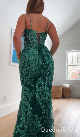 Sexy Green Sweetheart Shinning Embroidery Mermaid Long Prom Dresses ,WGP1643