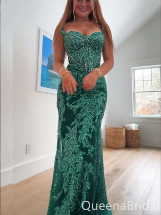 Sexy Green Sweetheart Shinning Embroidery Mermaid Long Prom Dresses ,WGP1643