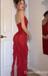 Sexy Red Halter V Neck Mermaid Long Prom Dresses ,WGP1644
