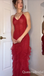 Sexy Red Halter V Neck Mermaid Long Prom Dresses ,WGP1644