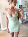 Mint Green V-neck Mermaid Spaghetti Straps Lace Up Back Graduation Party Short Homecoming Dresses,QB0740