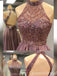 Sparkle Halter Open Back A-line Graduation Party Short Homecoming Dresses with Pleats ,QB0758