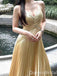 Gold Spaghetti Straps A-line Evening Gown Maxi Long Evening Party Prom Dresses ,WGP1219