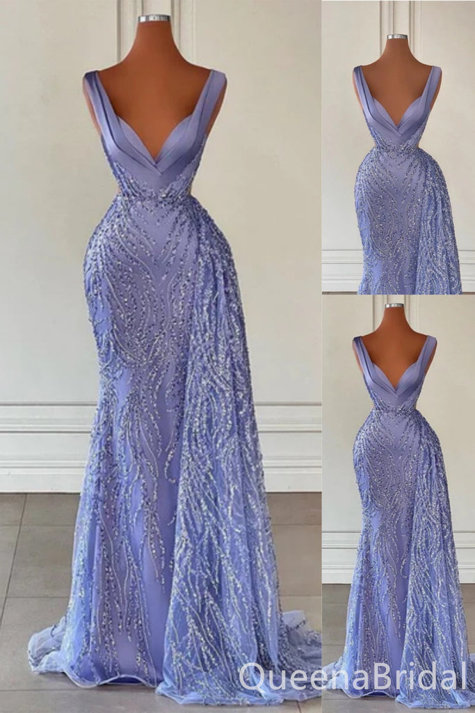 Purple Plunging Mermaid Evening Gown Maxi Long Evening Party Prom Dresses ,WGP1143