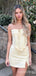 Light Yellow Spaghetti Straps Two Pieces Mermaid Graduation Party Short Homecoming Dresses,QB0741