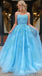 Blue Spaghetti Straps A-line Lace Appliques Long Prom Dresses to Impress ,WGP1346