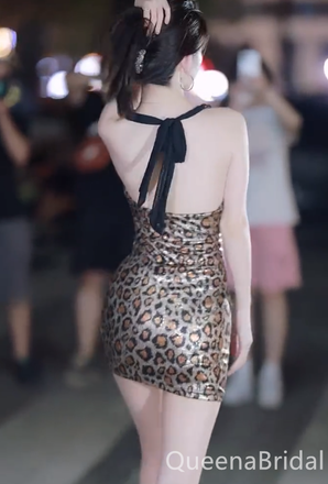 Sexy Leopard Print Mermaid Short Homecoming Dress Graduation Party Dress , QB0864