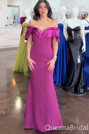 Elegant Orchid Off the Shoulder Mermaid Long Prom Dresses ,WGP1648