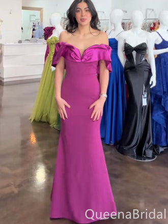 Elegant Orchid Off the Shoulder Mermaid Long Prom Dresses ,WGP1648