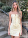 Light Yellow Spaghetti Straps Two Pieces Mermaid Graduation Party Short Homecoming Dresses,QB0741