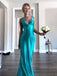 Sexy Blue V Neck Spaghetti Straps Side Slit Mermaid Sleeveless Evening Prom Dresses,WGP521