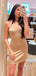 Elegant Champagne Spaghetti Straps Simple Cheap Short Homecoming, QB0499