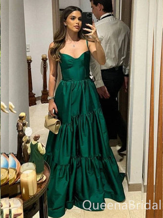Sexy Luxury Satin Green Sweetheart A-line Long Party Dress Long Prom Dresses to Impress ,WGP1436