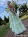 Mint Green Strapless Layer Fluffy Lace Up Back Evening Gown Maxi Long Formal Dresses Prom Dresses with Ruffles,WGP979