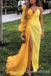 Yellow Long Sleeves Sheath Evening Gown Long Evening Party Prom Dresses with Slit,WGP1253