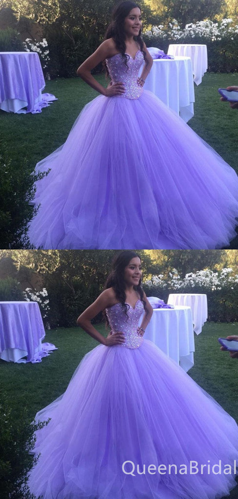 Elegant Sparkle Strapless Purple A-line Ball Gown Sweetheart Evening Gown Maxi Long Formal Dresses Prom Dresses with Tulle,WGP942