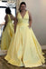 Light Yellow Plunging A-line Long Prom Dresses to Impress Plus Size,WGP1347