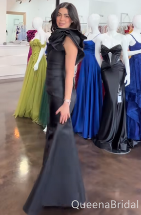 Sexy Black One Shoulder Mermaid Long Prom Dresses ,WGP1649