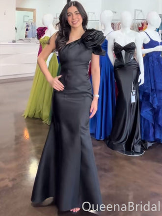 Sexy Black One Shoulder Mermaid Long Prom Dresses ,WGP1649