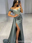 Gorgeous Off Shoulder Side Slit Mermaid Satin Long Prom Dresses ,WGP1653